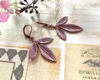 Earrings-Copper Leaf Earrings-Botanical Dangles-Jewelry