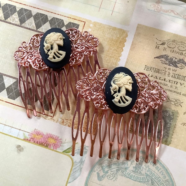 Decorative Combs-Rose Gold-Off White-Black-She Skull-Hair Combs