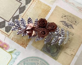 Silver Leaf with Copper Bouquet Barrette