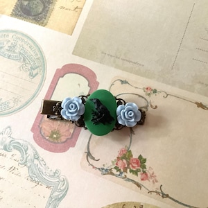 Hair Accessory-Crow-Black Raven-Roses-Brass-Hair Clip