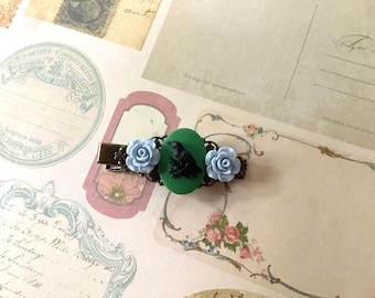 Haar Accessoire-Krähe-Schwarzer Rabe-Rosen-Messing-Haarspange