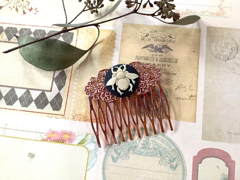 Hair Accessory-Bee Lover-Wedding-Hair Comb-Rose Gold-Bee Comb image 3