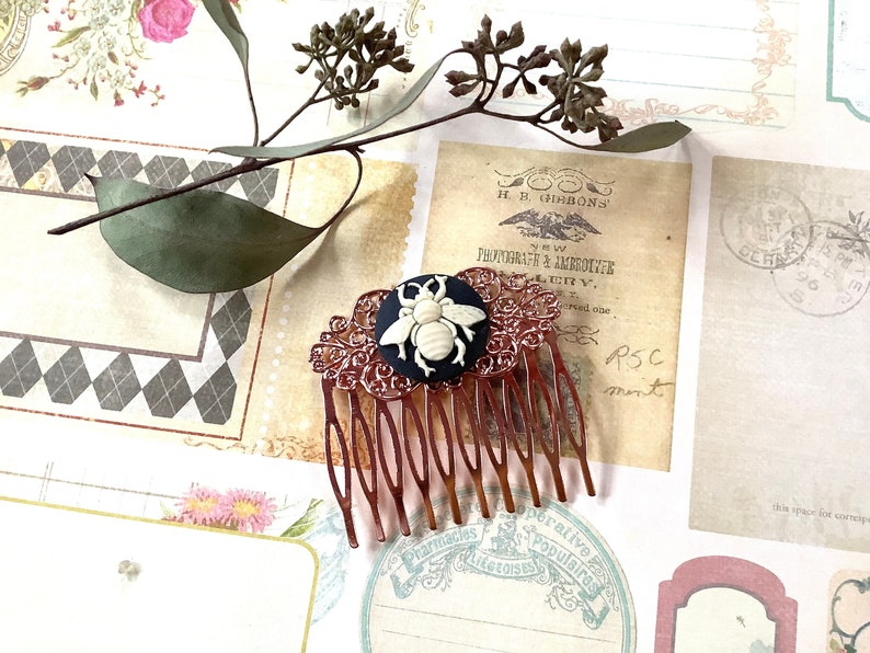 Hair Accessory-Bee Lover-Wedding-Hair Comb-Rose Gold-Bee Comb image 1