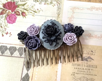 Hair Comb-Floral Comb-Brass-Purple-Hair Accessory