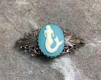 Barrette-Mermaid- Brass-Teal- Hair Accessory