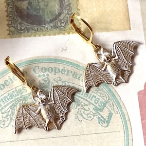 Brass Bat Earrings - Dangle Earrings - Halloween