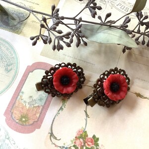 Flowers-Red Poppy-Alligator Clips-Brass Clips-Hair Clips image 3