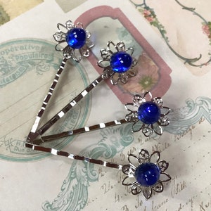Hair Clips-Blue-Cobalt-Hair Accessories-Silver-Hair Glam-Glass-Hair Glam