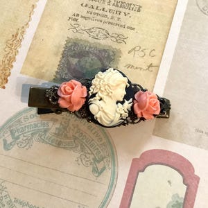Hair clip-Victorian Cameo-Petite Rose-Alligator clip-Brass