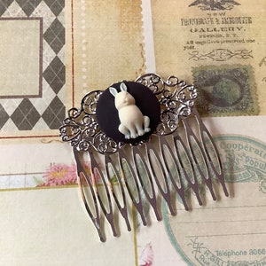 Hair comb-Hair accessory-Silver tone-Bunny-Rabbit comb