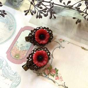 Flowers-Red Poppy-Alligator Clips-Brass Clips-Hair Clips image 4