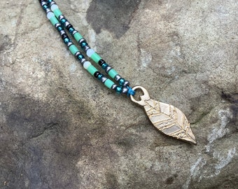 Necklace-Beaded-Feather-Choker-Handmade-Jewelry