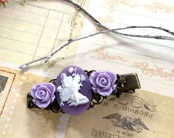 Hair Clip-Purple Fairy-Flowers-Brass-Alligator Hair Clip-gift for Her