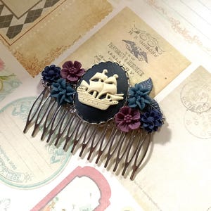 Hair Comb-Brass-Ship-Floral- Ship Comb