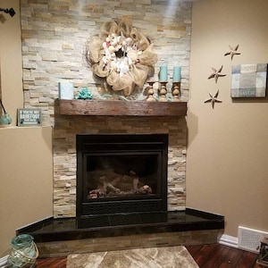 Fireplace mantel 60Long x 5.5Tall x 5.5Deep RECLAIMED Style Wood Beam Mantel. Rustic Wood Mantel. Fireplace Beam. Primitive Mantel Shelf image 1