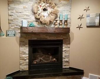 Reclaimed Style Wood Fireplace Mantel: 60" Rustic Beam Shelf