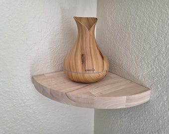 White Oak Round Corner Shelf 1.5" thick: READY for STAIN Wall Decor
