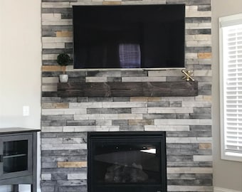 DARK WALNUT Fireplace Mantel, Distressed Floating Mantel Shelf Any Size