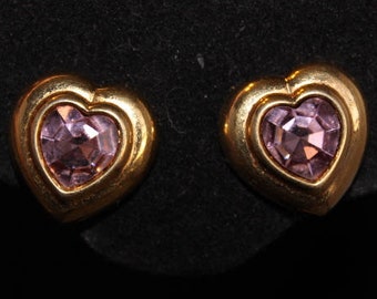 Very pretty gold and amethyst heart shaped clip earrings