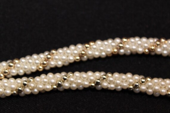 Long flapper style cluster pearl and gold bead ne… - image 9
