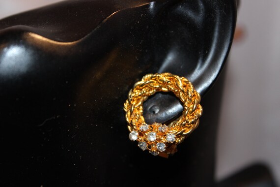 Amazing gold braid and rhinestone clip on earring… - image 2