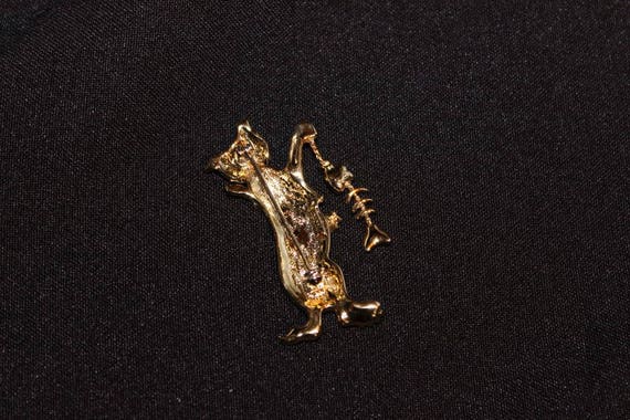 AJC - Adorable gold trembler brooch - Kitty with … - image 3