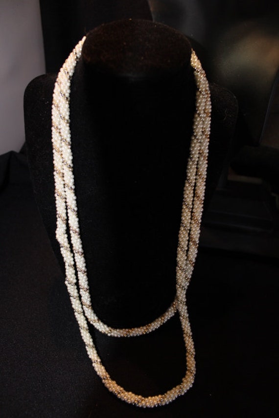 Long flapper style cluster pearl and gold bead ne… - image 6