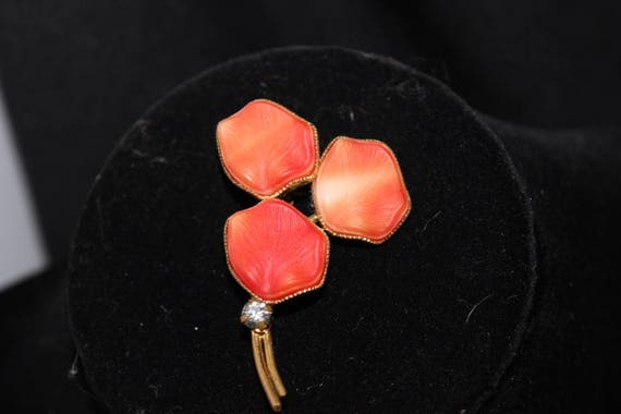 WEST GERMANY Early Orange Satin Glass Brooch Sign… - image 2