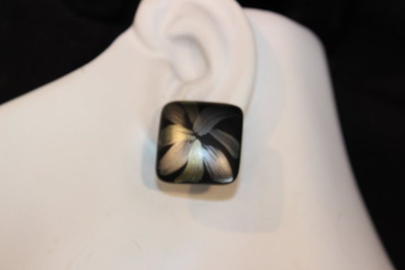 Lovely square black and silver earrings on origin… - image 1