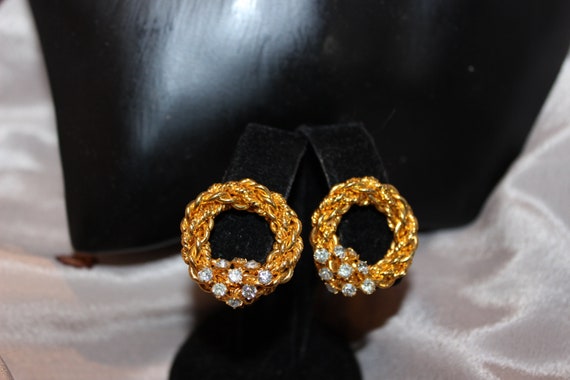 Amazing gold braid and rhinestone clip on earring… - image 4