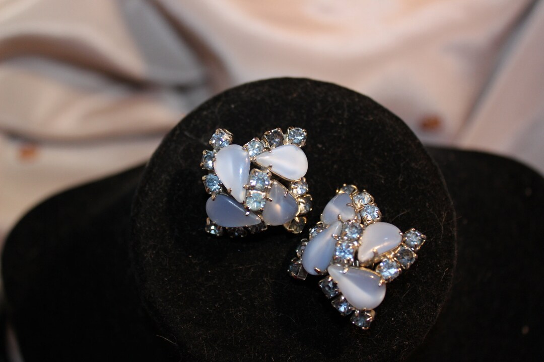 Unusual and Beautiful Clip on Earrings in Shades of Blue Etsy UK