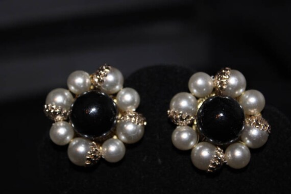 JAPAN - Gorgeous black and white clip earrings - … - image 2