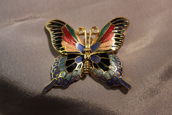 Colorful Cloissoine Butterfly Brooch - Unsigned - image 6