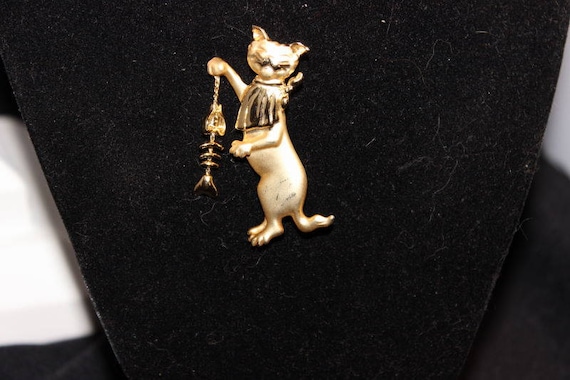 AJC - Adorable gold trembler brooch - Kitty with … - image 5