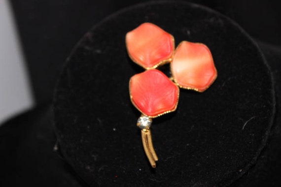 WEST GERMANY Early Orange Satin Glass Brooch Sign… - image 1