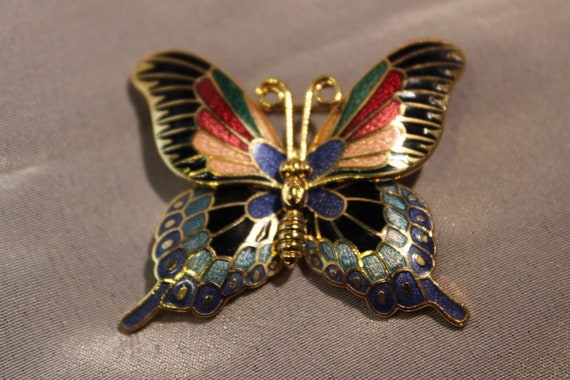 Colorful Cloissoine Butterfly Brooch - Unsigned - image 8