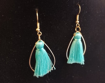 Simple Gold and Turquoise Tassel Earrings