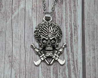Mars Attack Martian silver plated fine grade pewter necklace