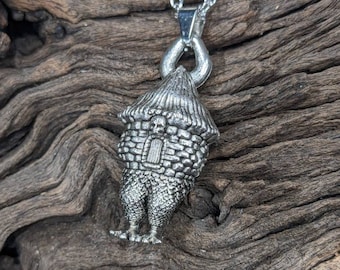 Baba Yaga Hut large necklace.  silver plated necklace