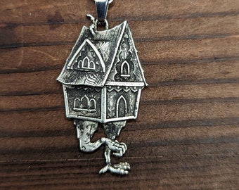 Baba Yaga witch house Folklore necklace silver plated fine grade pewter