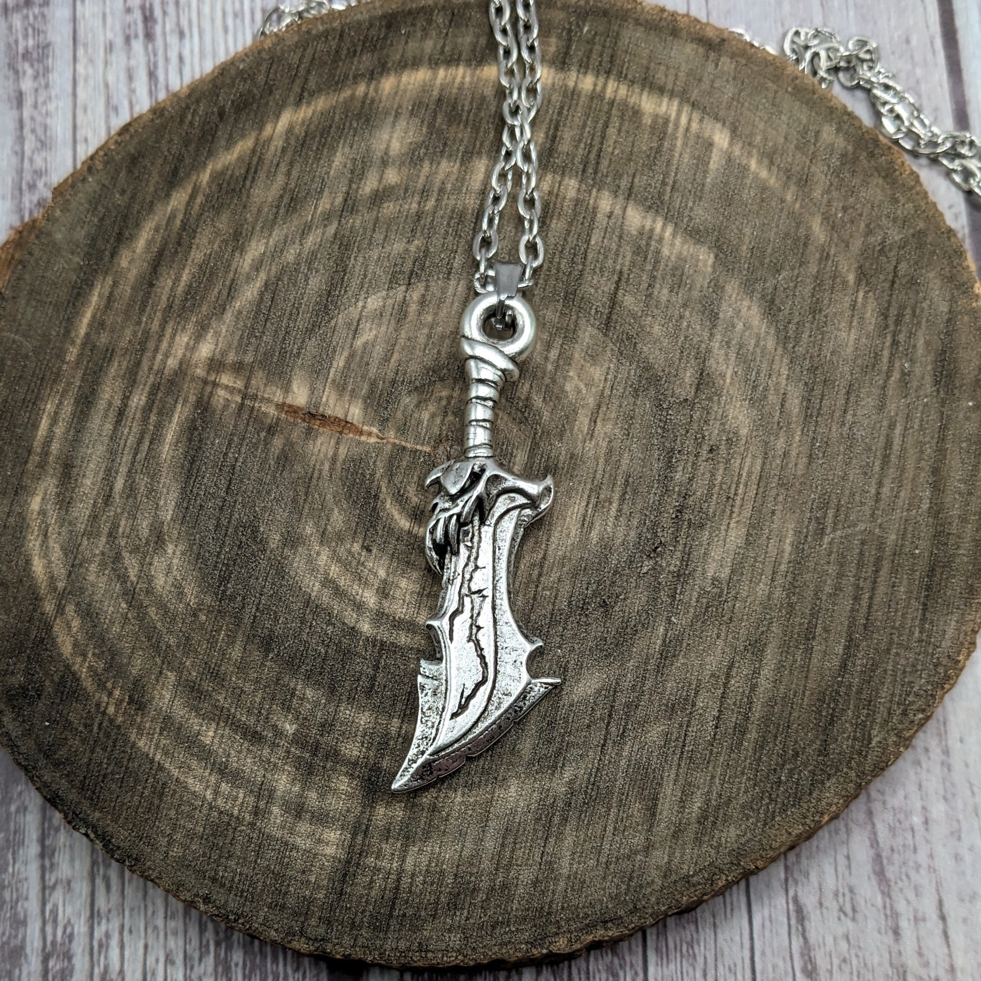 God of War Blades of Chaos Necklace: Silver Plated Pewter, 24