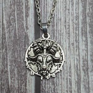 Cute Satanic Baphomet silver plated fine grade pewter necklace