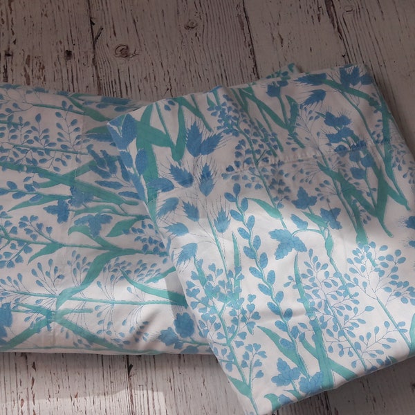 Two Wamsutta/ Vintage  Flat Twin Bed Sheets / Ultracale/ Vintage Linen/ Bedding/ Blue/ Green / Floral/Made In The USA/ AnestasVintageLinens