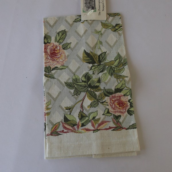 Vintage Tea Towel/ Linen Towel/ Kitchen Decor/ Pink Floral/ Pink Rose Print/ Steven Linens/ New Old Stock/ anestasvintagelinens