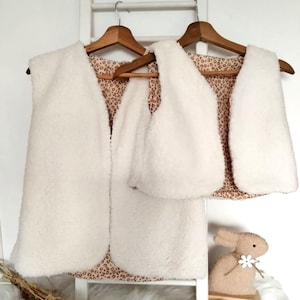 Women&#39;s reversible sleeveless shepherd&#39;s vest, matchy-matchy, Leopard, sheepskin, handmade in France