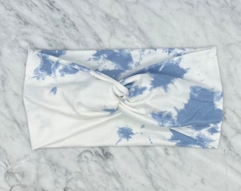 Baby/Toddler White & Blue Tie-Dye Turban