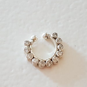 Fake Silver Septum decorated with zircon, Fake nose ring with Zircon, Tribal fake Septum, Ethnic fake septum, Septum for no pierced nose
