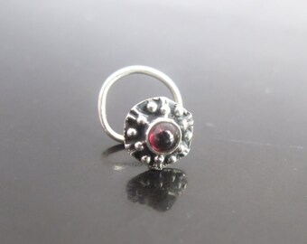 Garnet Nose Ring,Nose Ring,Silver Nose Ring,Indian Nose Ring,Gypsy Nose Stud,Body Jewelry;Nose Piercing,Boho Jewelry