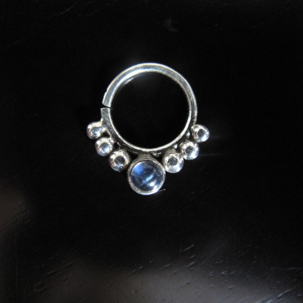 Moon Stone Septum, Moon stone Helix Ring, Moon Stone Tragus Ring, Tribal Septum, Ethnic piercing, Moon Stone cartilage piercing