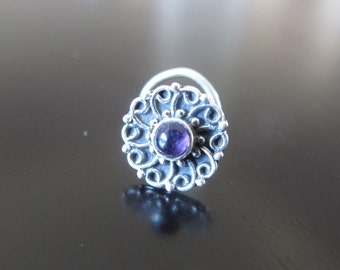 Amethyst Nose Ring, Silver Nose Ring,Indian Nose Ring,Gypsy Nose Stud, amethyst nose stud, Nose Piercing,Boho Jewelry,Tribal Nose Stud